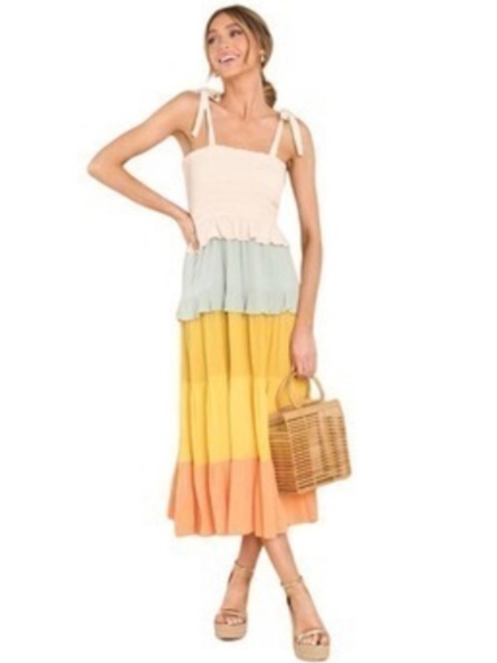 Aaron & Amber tiered smocked maxi dress SIZE M